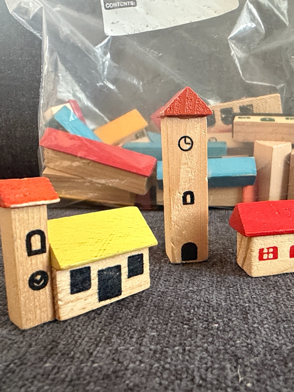 German Wooden Toy Village Set (mid 1970s) Colorful Wooden Blocks for Kids